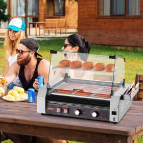 Electric 18 Hot Dog 7 Roller Commercial Grill Cooker Machine Cover 1050W (Option: Silver)